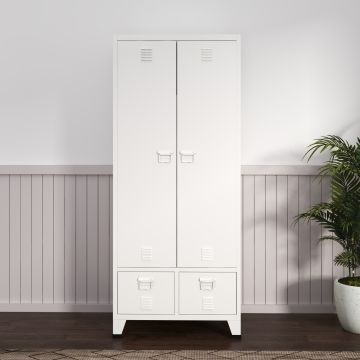 Armadio Hankasalmi per Guardaroba con Cassetti 180 x 90 x 40 cm Acciaio Bianco [en.casa] 