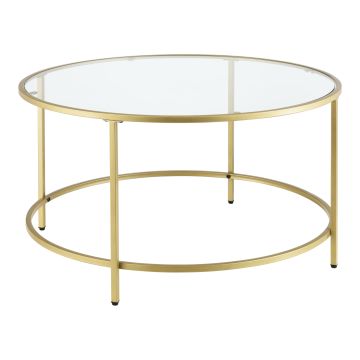 Tavolino da caffè/da Divano di Forma Rotonda - Altezza 45,5 cm - Tavolino Basso da Salotto/Soggiorno con Piano in Vetro Ø84 cm e Telaio in Metallo Color Oro