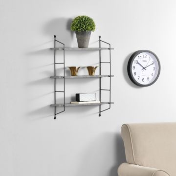 [en.casa] Scaffale da Parete a 3 Ripiani Scaffale da Muro Libreria Pensile con Ripiani Regolabili in Altezza 48 x 15 x 63.5 cm - Effetto Cemento / Nero