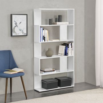 Libreria a 5 Ripiani 159 x 80 x 23,5 cm Scaffale in Design Moderno Mobile Divisorio Portaoggetti / Organizzatore per Soggiorno - Bianco