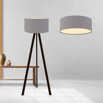 Set di 2 Lampade 'Scunthorpe' Composto di 1 Piantana - Lampada da Terra e 1 Lampadario - Lampada a Sospensione con Paralumi di Forma Cilindrica in Tessuto - Grigio - lux.pro 