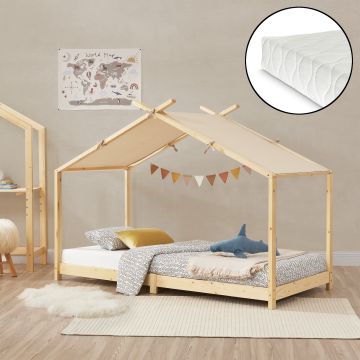 Letto Brome per Cameretta a Forma di Casetta e Materasso 90x200 cm Legno di Pino [en.casa]