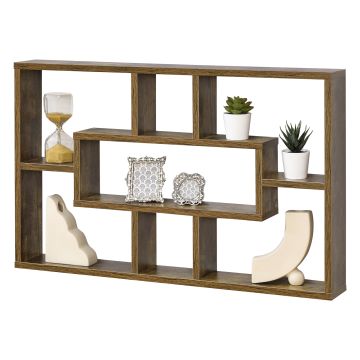 Mensola da Parete a Forma Rettangolare con 7 Scomparti 77 x 10 x 48 cm Scaffale Pensile con Ripiani Portaoggetti Libreria - Effetto Legno Scuro