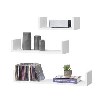 Set da 3 Mensole da Parete in Misure Diverse 3 Consolli Pensili a Forma di U Portaoggetti Libreria - Bianco