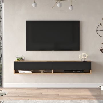 Consolle da Parete 'Laitila' con 2 Ante e Scomparti Mobile Pensile Porta TV 180 cm - Effetto Rovere Scuro / Nero [en.casa]