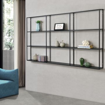 Scaffale da Parete (LxPxA) 160x18x110 cm Libreria Pensile con Ripiani su 3 Livelli, Struttura in Ferro, Mensola da Muro con 9 Scomparti di Forma Rettangolare - Nero