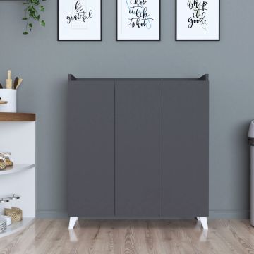 Comò a 3 Ante Credenza Bassa con 8 Scomparti Armadietto Multiuso 103,5 x 90 x 30 cm Piano Superiore con Bordi Laterali - Antracite [en.casa] 