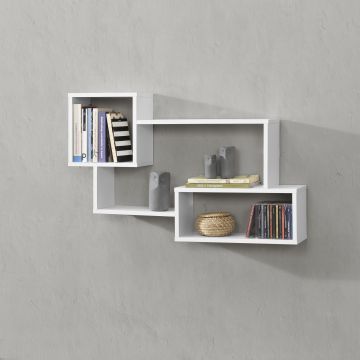 Mensola da Parete / da Muro con 3 Scomparti a Cubo/Rettangolo 87 x 18 x 54 cm Scaffale Pensile con Ripiani Portaoggetti Libreria - Bianco