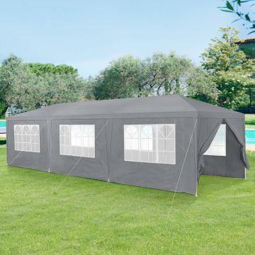 [casa.pro] Gazebo da Giardino 900 x 300 x 255 cm Tenda da Giardino Struttura in Acciaio Pieghevole Impermeabile Grigio scuro