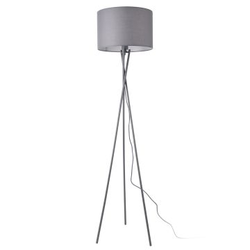 Lampada da Terra in Stile Treppiede - Altezza 154 cm - Piantana Tripode con Paralume Cilindrico Ø 38 in Tessuto  - Grigio - lux.pro