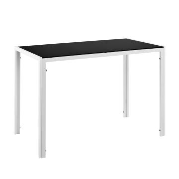 [en.casa] Tavolo da Pranzo con Piano in Vetro e Struttura in Acciaio (AxLxP) 75 x 105 x 60 cm Posti fino a 4 Persone - Telaio Bianco con Piano in Vetro Nero