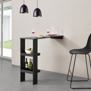 Bancone da Muro Tavolo Alto da Bar per la Casa 120 x 45 x 106 cm Penisola Cucina con 2 Ripiani - Nero